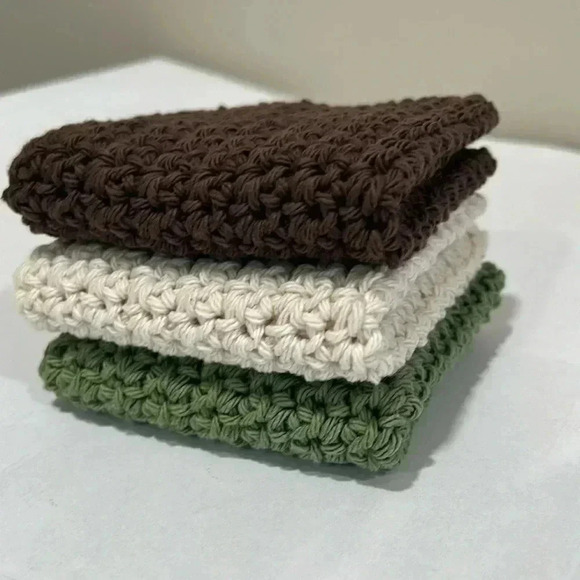 100% Cotton Handmade Washcloths - Set of 3 - Picture 1 of 9